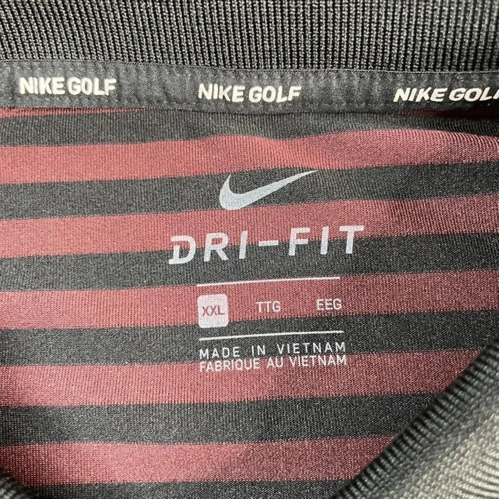 Nike Golf Shirt Men's Sz 2XL Black Rust Striped Dri-Fit Performance Polo Tagless